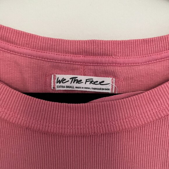 Free People Pink Daisy Chain Chain Cuff Long Sleeve Ribbed Cold Shoulder Top - Picture 5 of 10